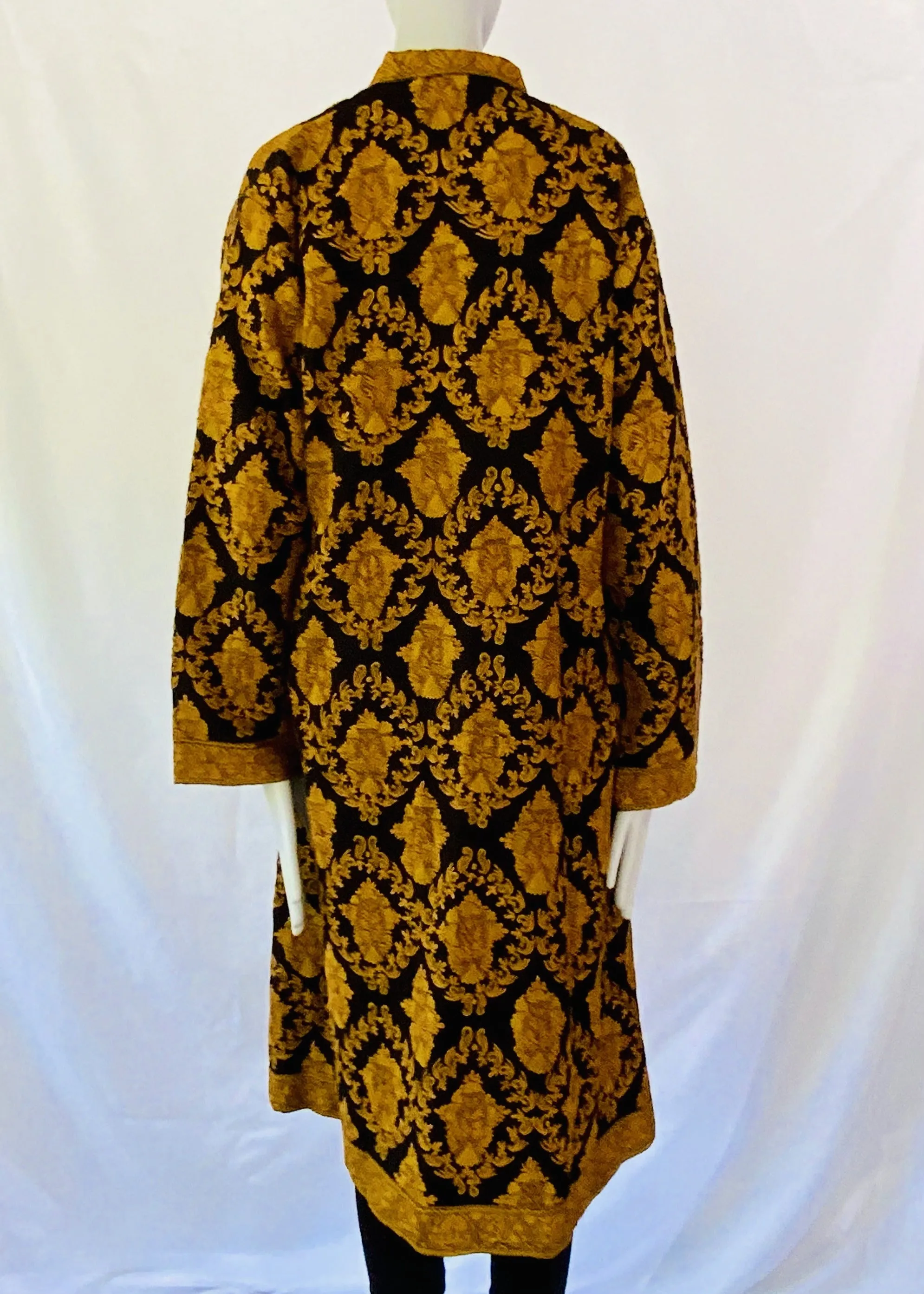 Hand Embroidered Long Jacket -  Black and Mustard