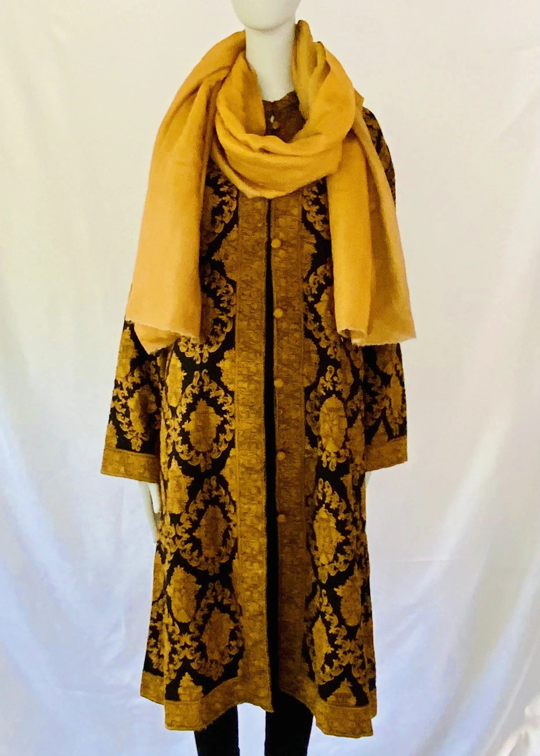 Hand Embroidered Long Jacket -  Black and Mustard