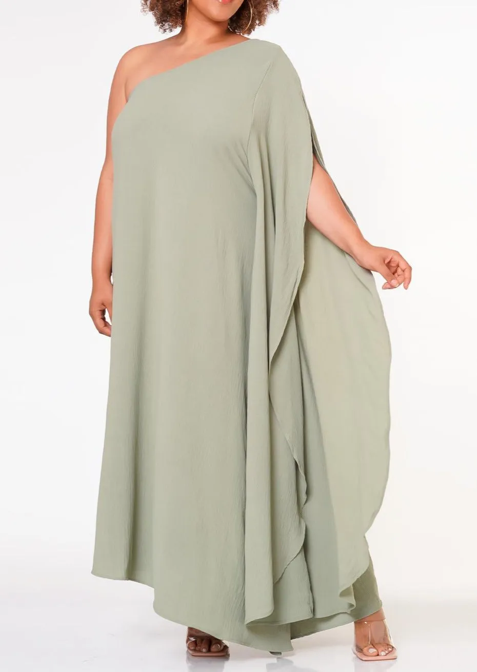 Hi Curvy Plus Size Women One Shoulder Maxi Flare Dress