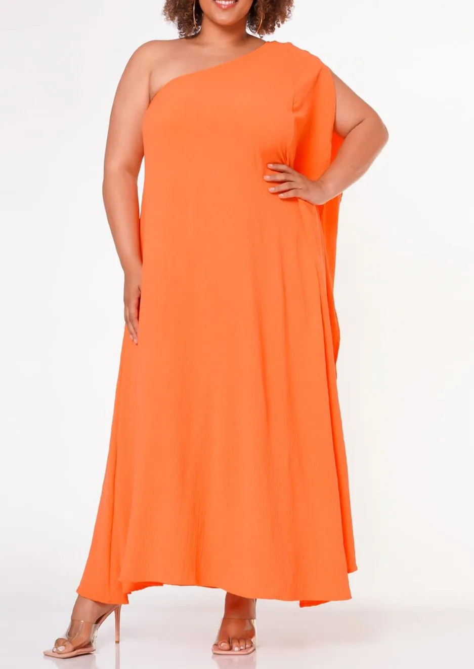 Hi Curvy Plus Size Women One Shoulder Maxi Flare Dress