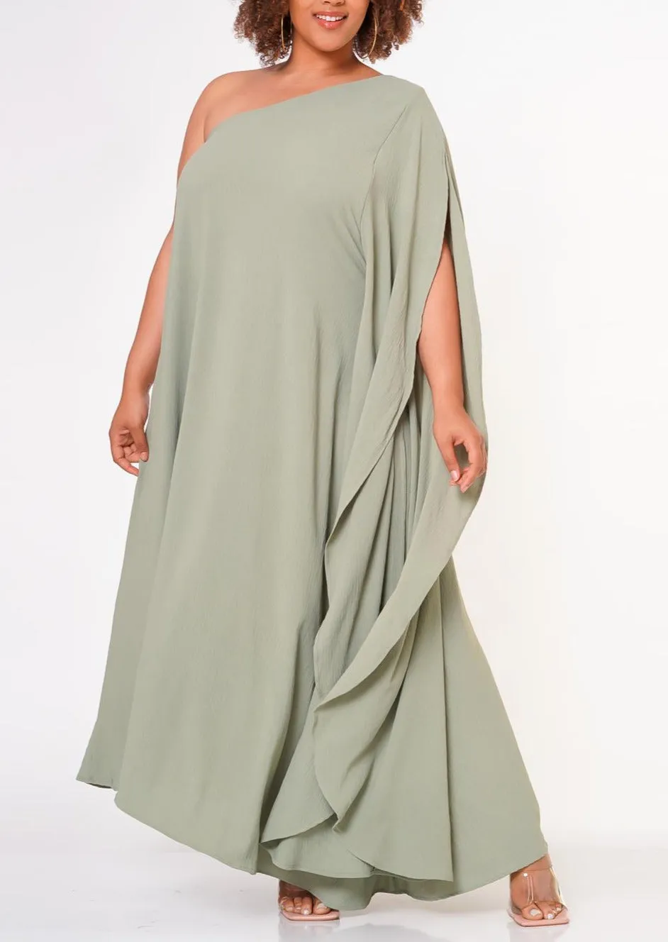 Hi Curvy Plus Size Women One Shoulder Maxi Flare Dress