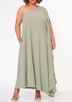 Hi Curvy Plus Size Women One Shoulder Maxi Flare Dress