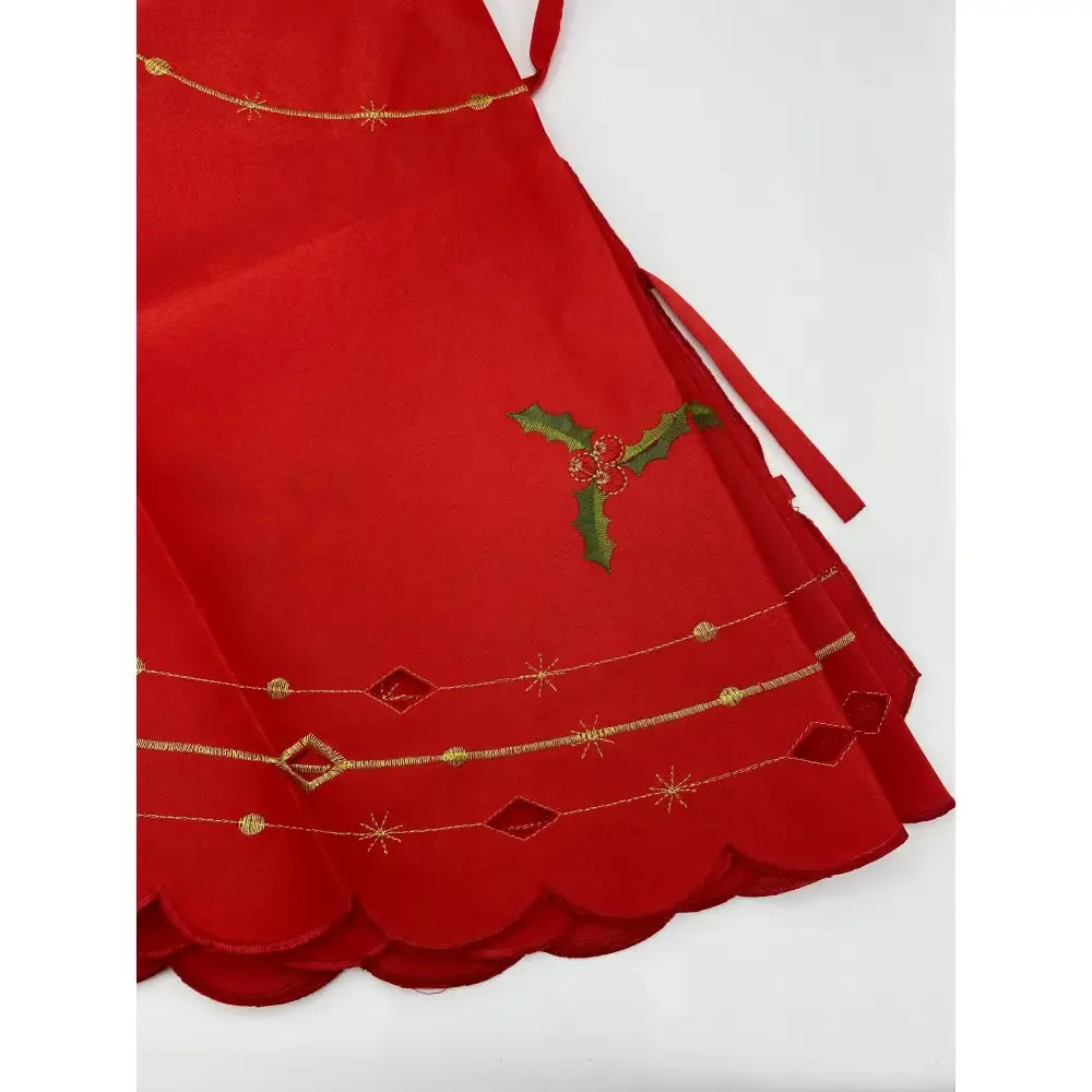 Holly Christmas Tree Skirt 100cm Circumference Red