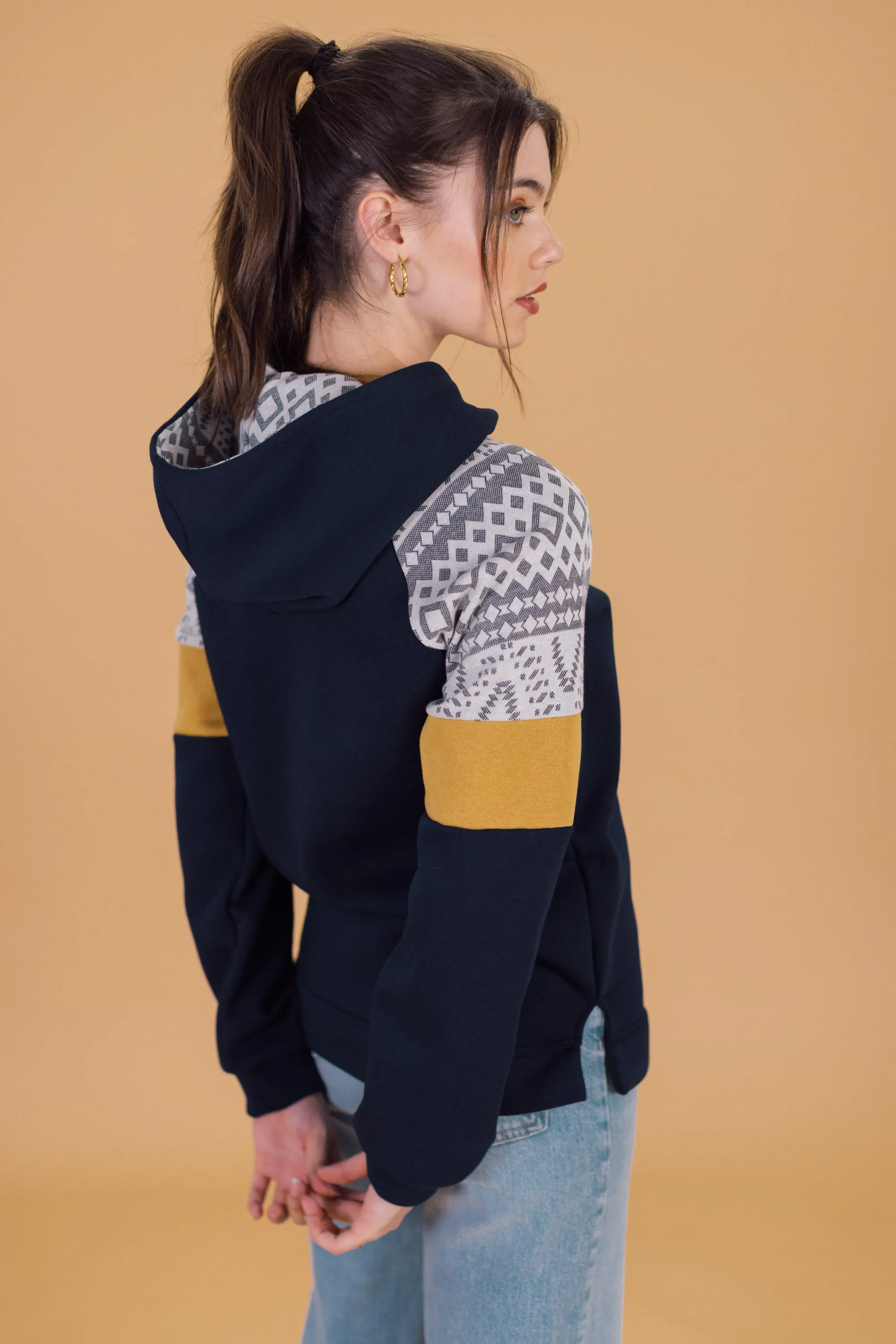 Hoodie Vera Blue Mustard Geo