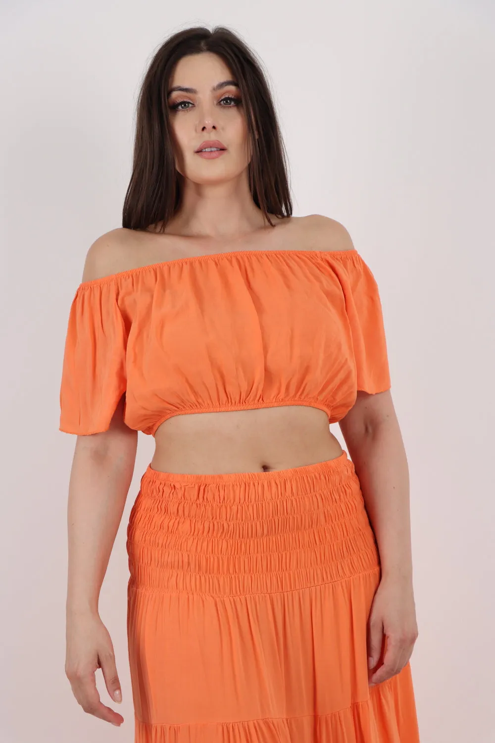 Italian Bardot Crop Top and Maxi Skirt Set