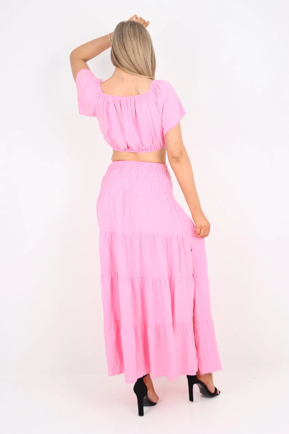 Italian Bardot Crop Top and Maxi Skirt Set