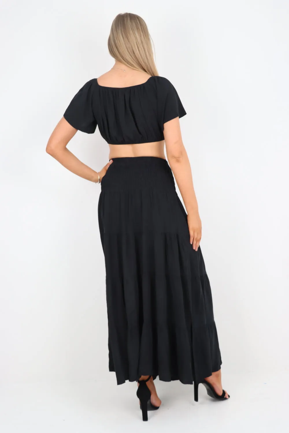 Italian Bardot Crop Top and Maxi Skirt Set