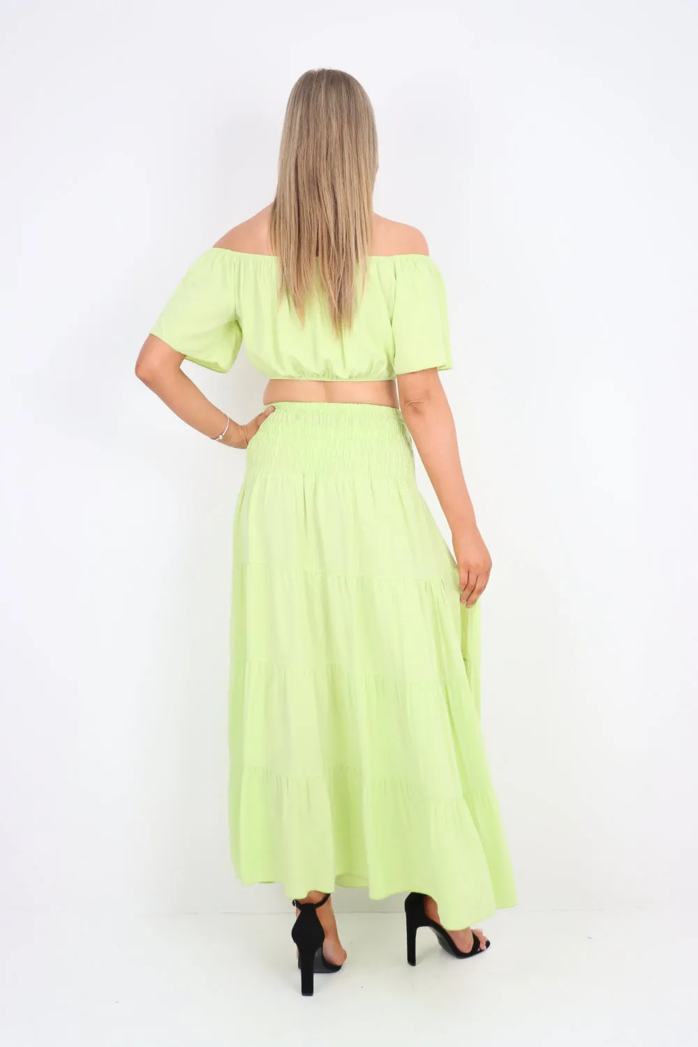 Italian Bardot Crop Top and Maxi Skirt Set