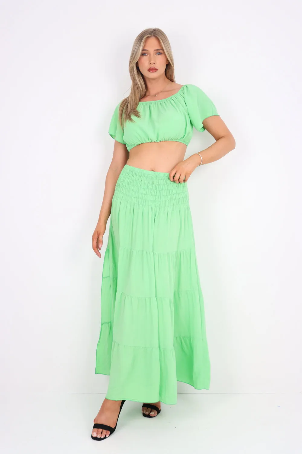 Italian Bardot Crop Top and Maxi Skirt Set