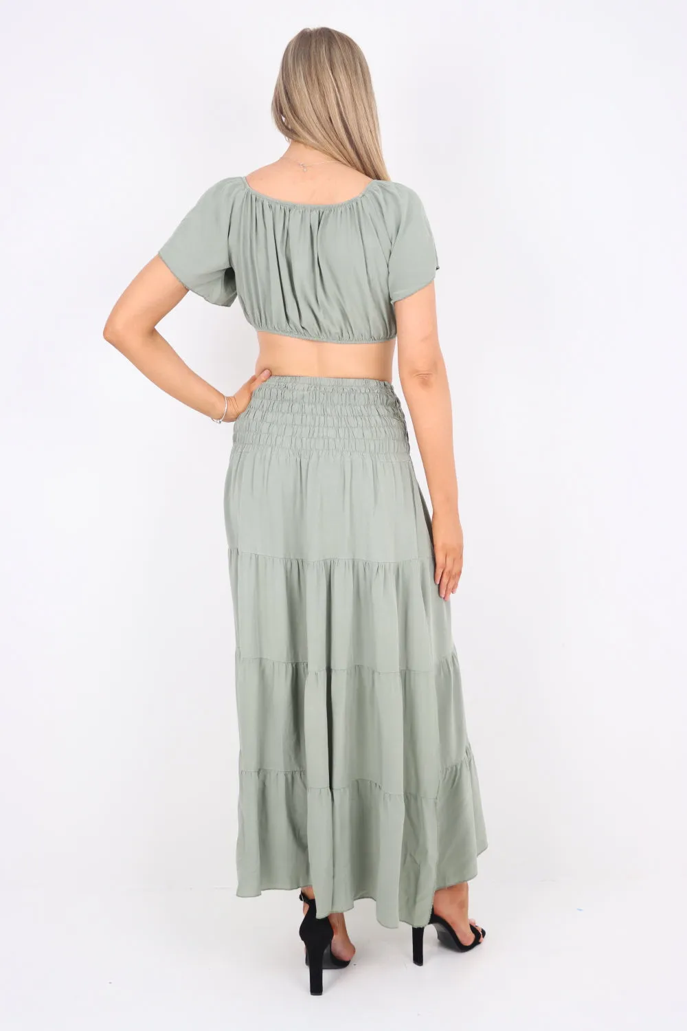 Italian Bardot Crop Top and Maxi Skirt Set