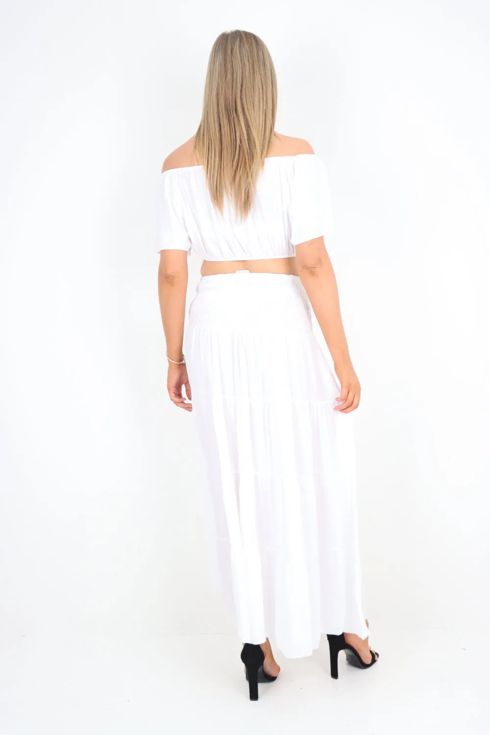 Italian Bardot Crop Top and Maxi Skirt Set