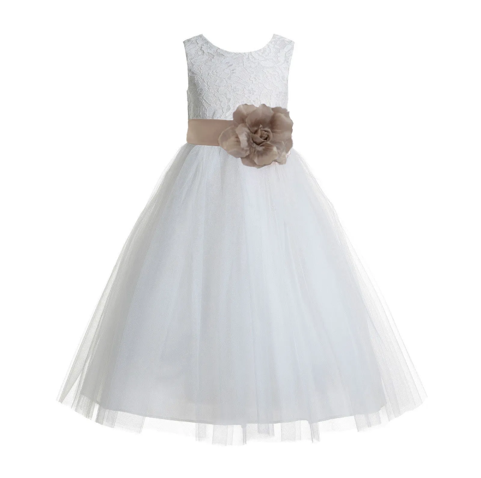 Ivory Floral Lace Heart Cutout Flower Girl Dress Communion Baptism Junior Bridesmaid Dress 172T(1)