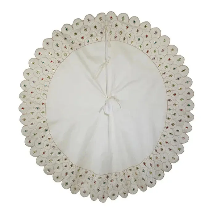 Ivory with Multicolor Jewels Scalloped Beaded Tree Skirt