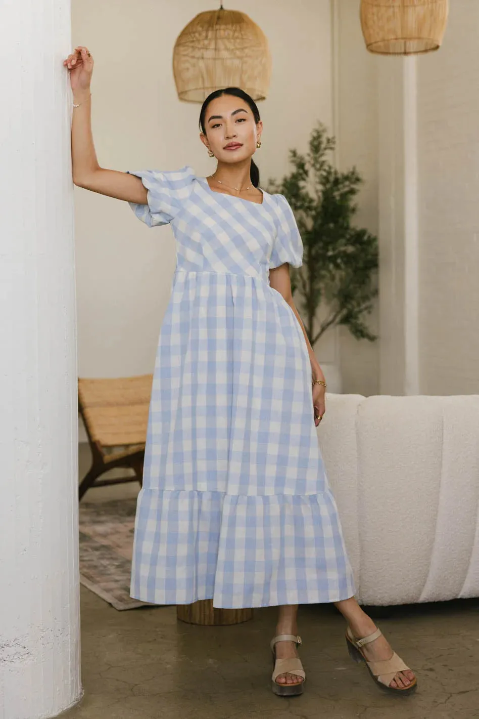 Jenna Gingham Maxi Dress in Blue - FINAL SALE