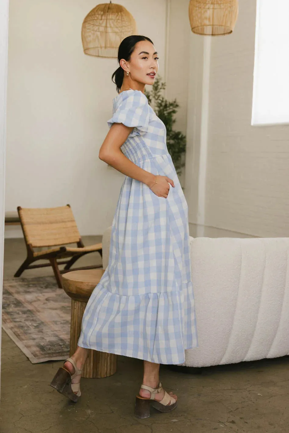 Jenna Gingham Maxi Dress in Blue - FINAL SALE