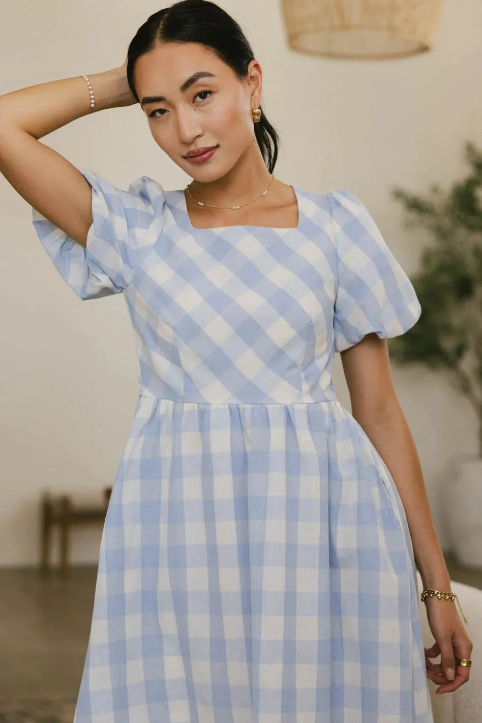 Jenna Gingham Maxi Dress in Blue - FINAL SALE