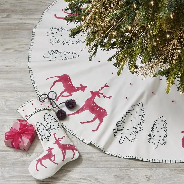 Joyful Tree and Reindeer Christmas Tree Skirt