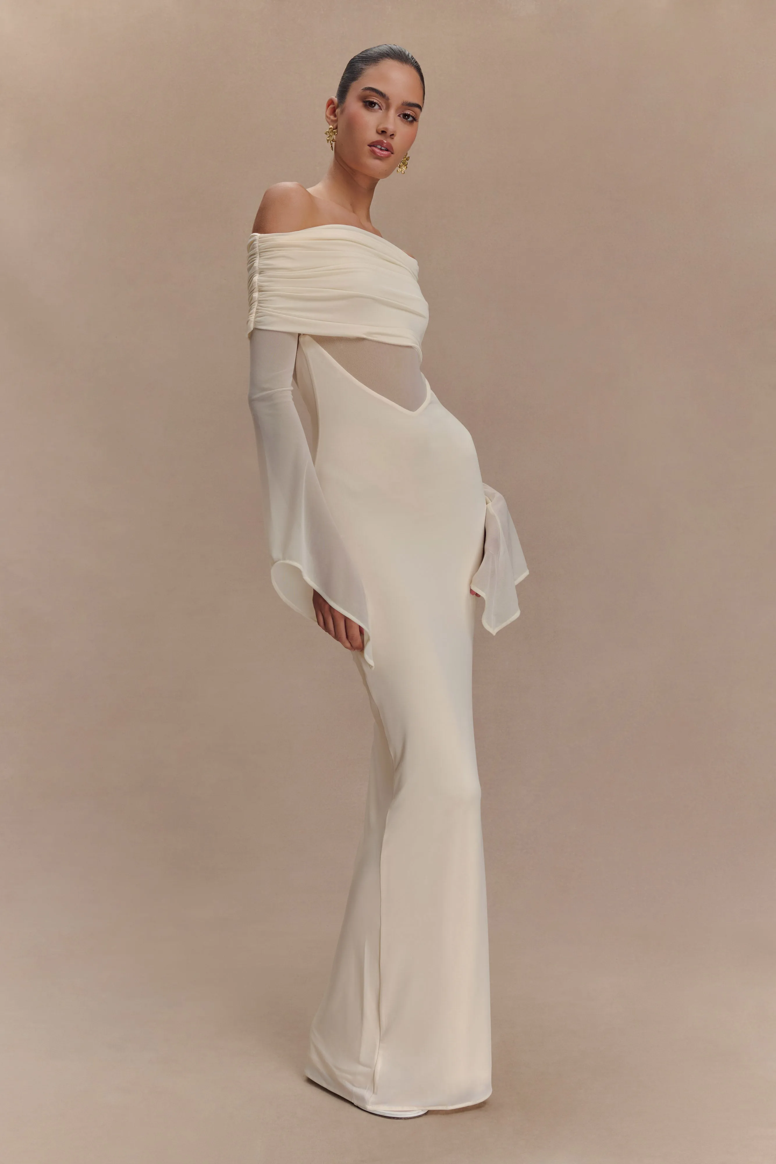 Kaitlin One Shoulder Slinky And Mesh Maxi Dress - Ivory