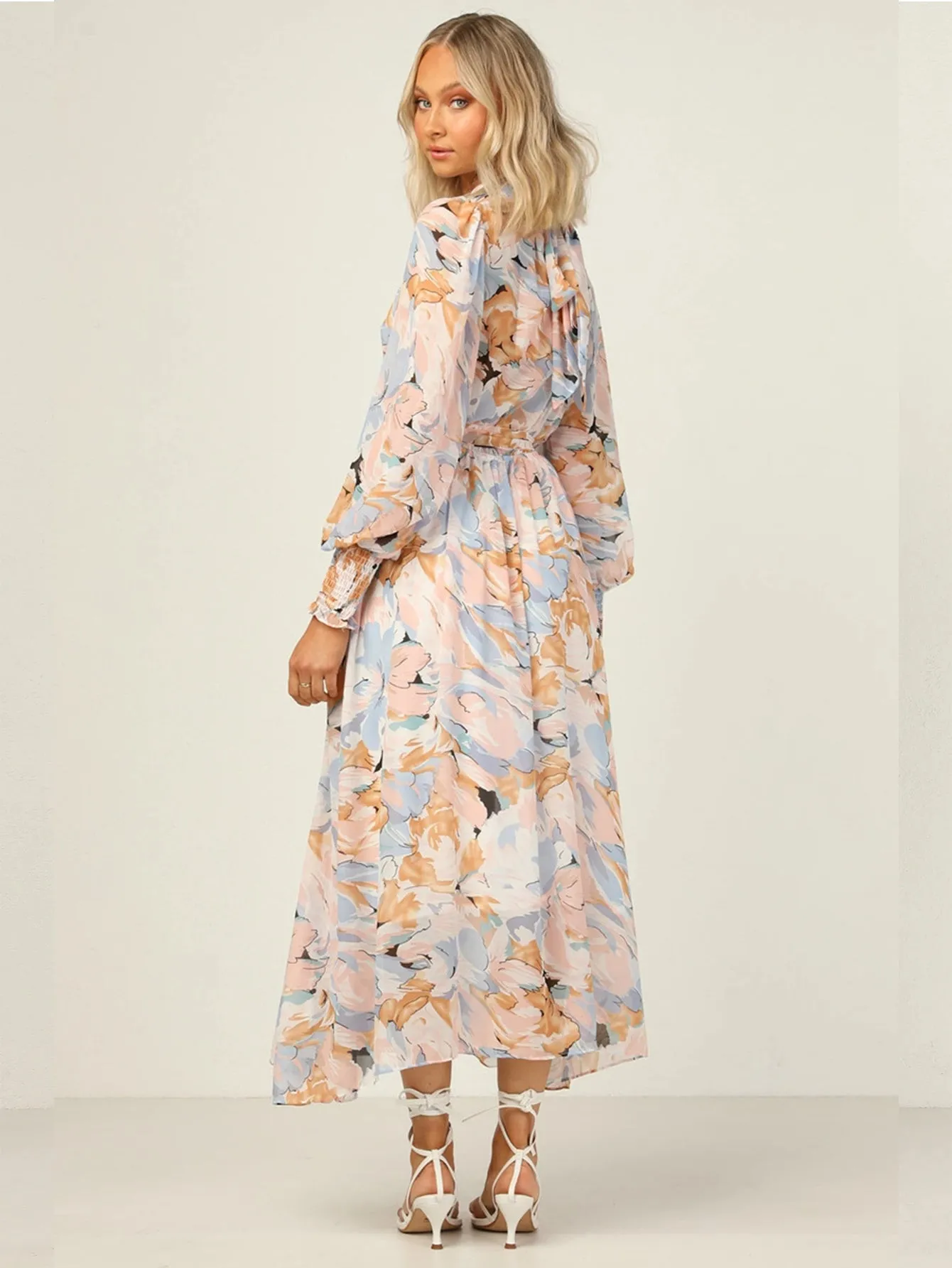 KittenAlarm - Oversized Floral Print Self Waist Tie Dress