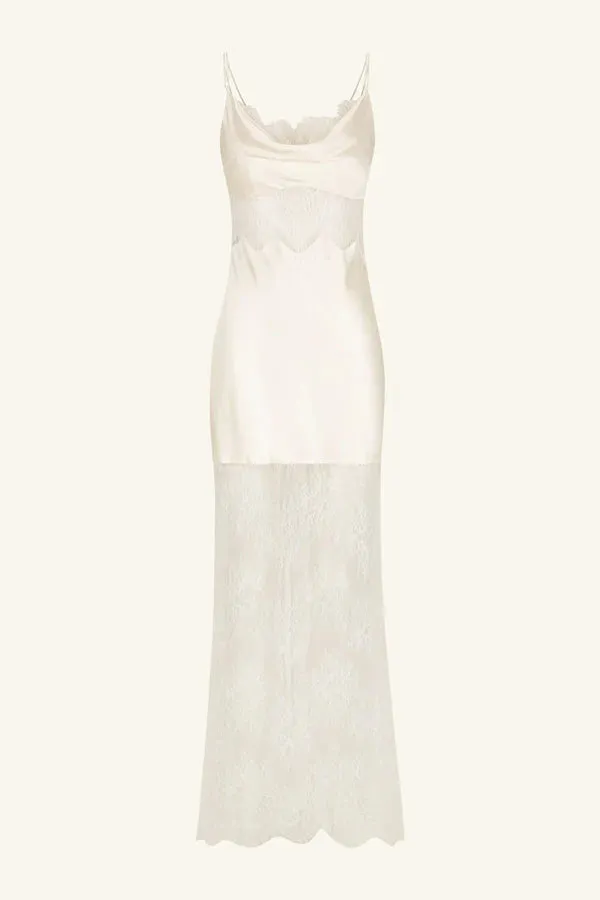 La Lune Cumulus Silk Lace Maxi Dress - Ivory