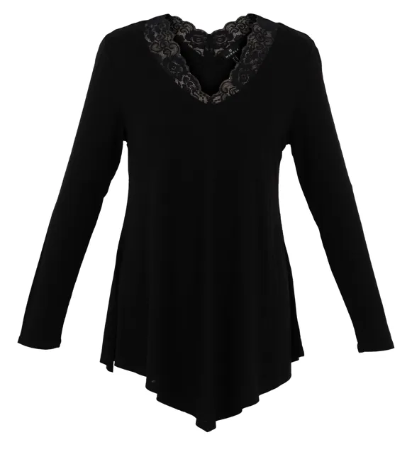 Lace V-Neck Long Sleeve Handkerchief Tee