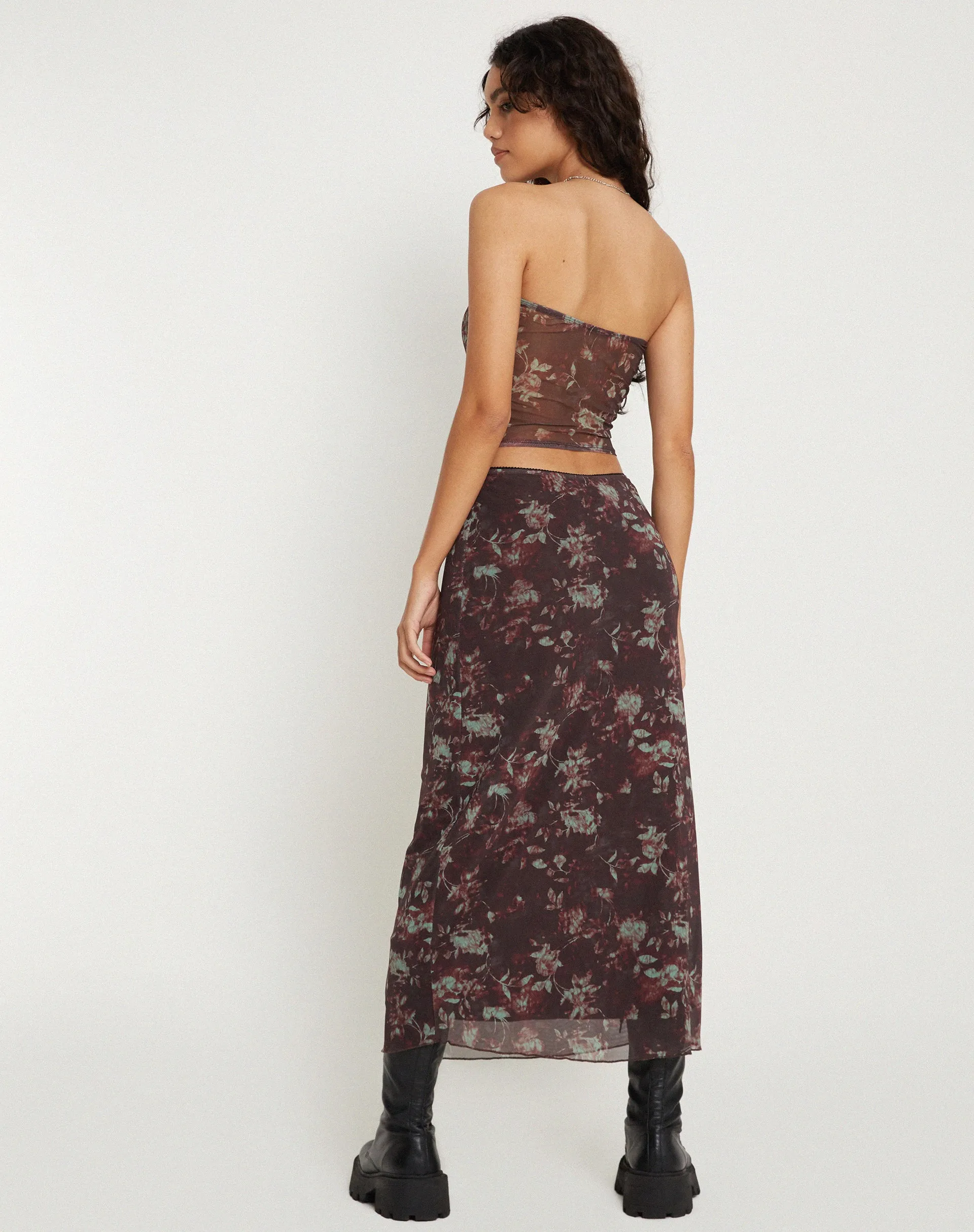 Lassie Maxi Skirt in Botanical Floral Brown