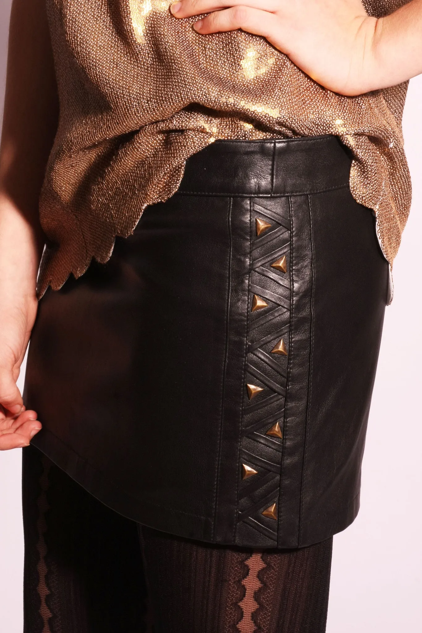 Leather Mini skirt w/ Studded side detail