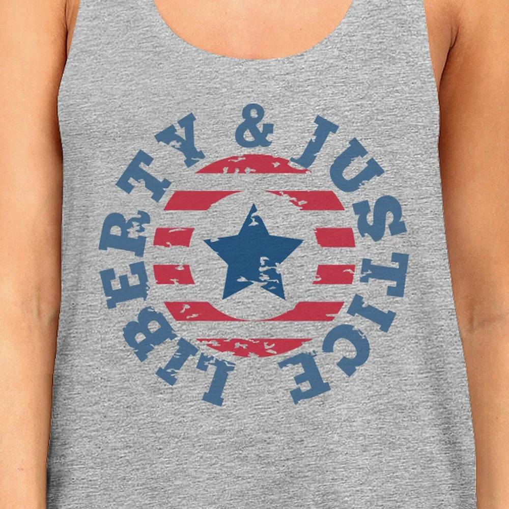 Liberty & Justice Womens Gray Sleeveless Tee 4th Of July Tank Top