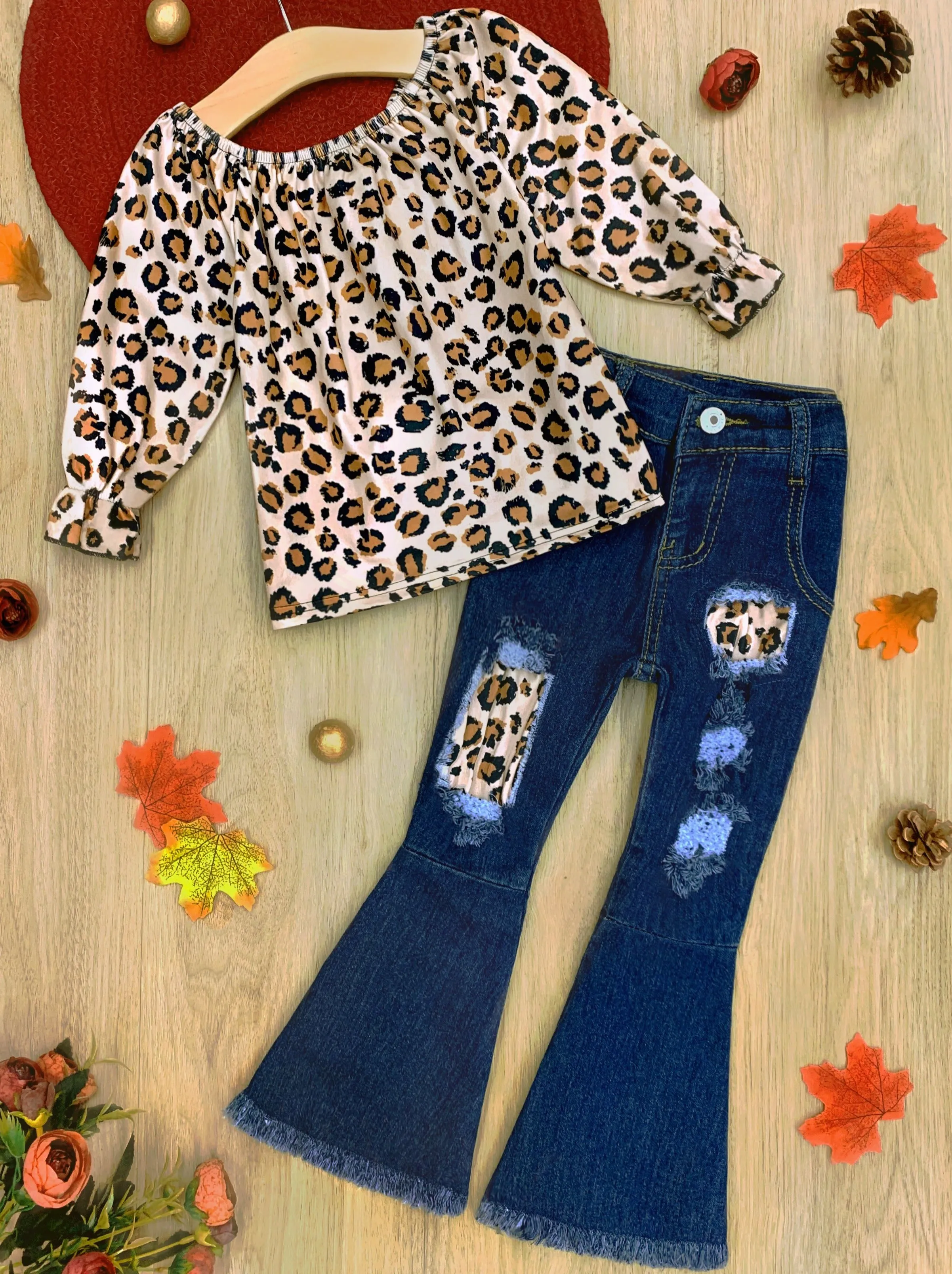 Lil' Leopard Patched Bell Bottom Jeans Set