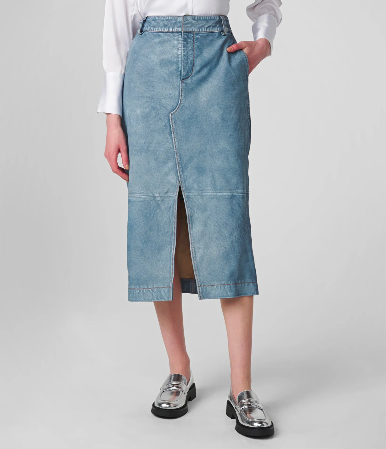 Long Denim Skirt With Slit