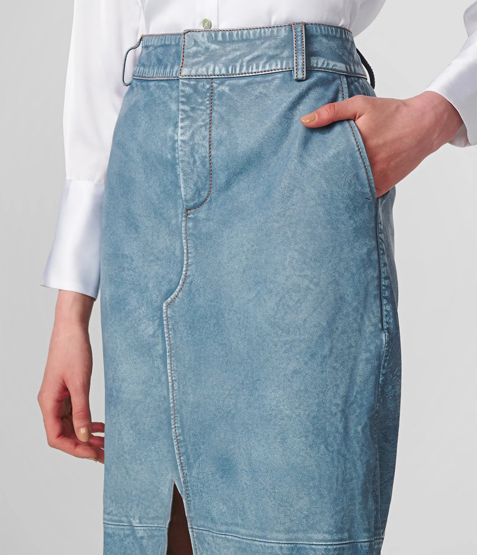 Long Denim Skirt With Slit