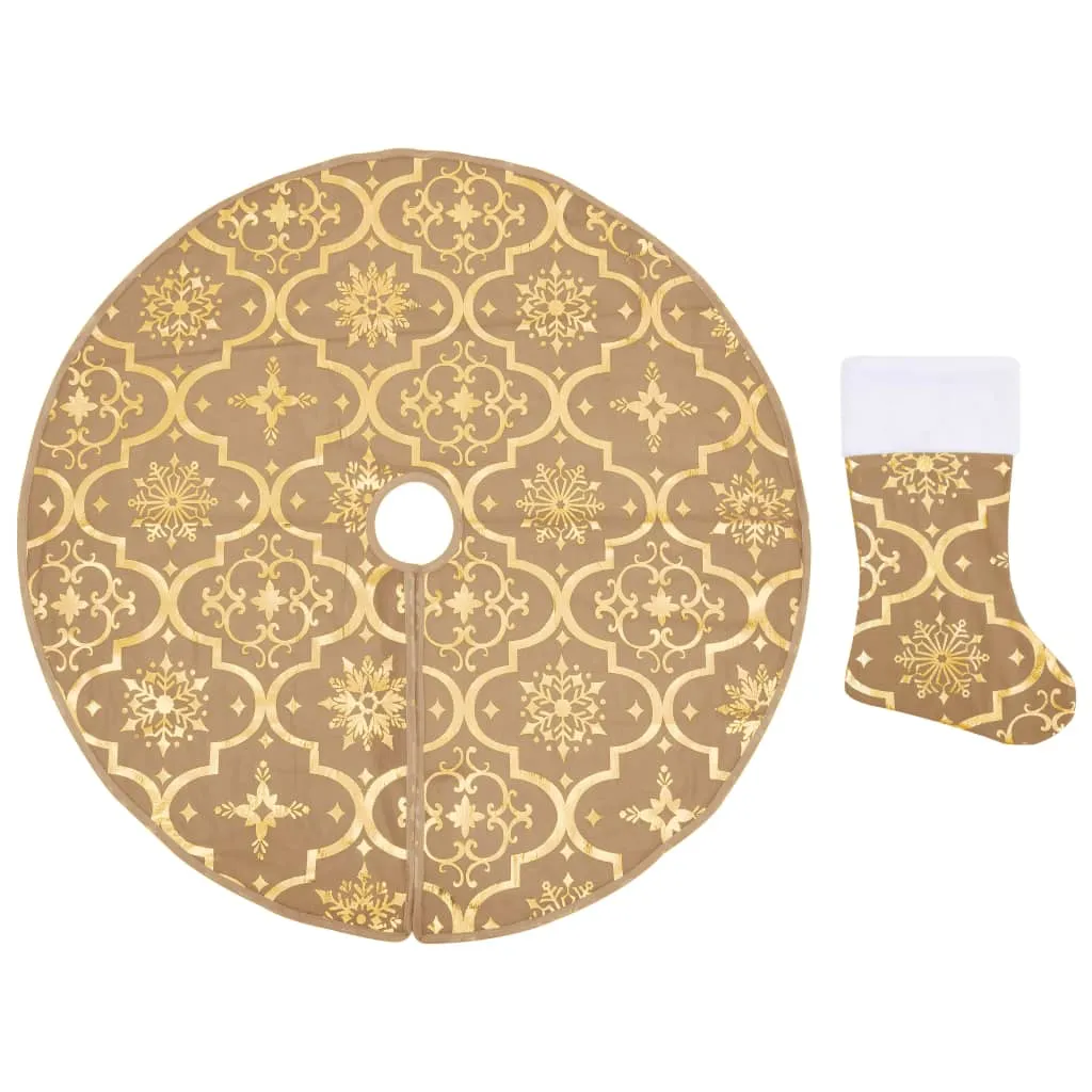 Luxury Christmas Tree Skirt with Sock Yellow 150 cm Fabric