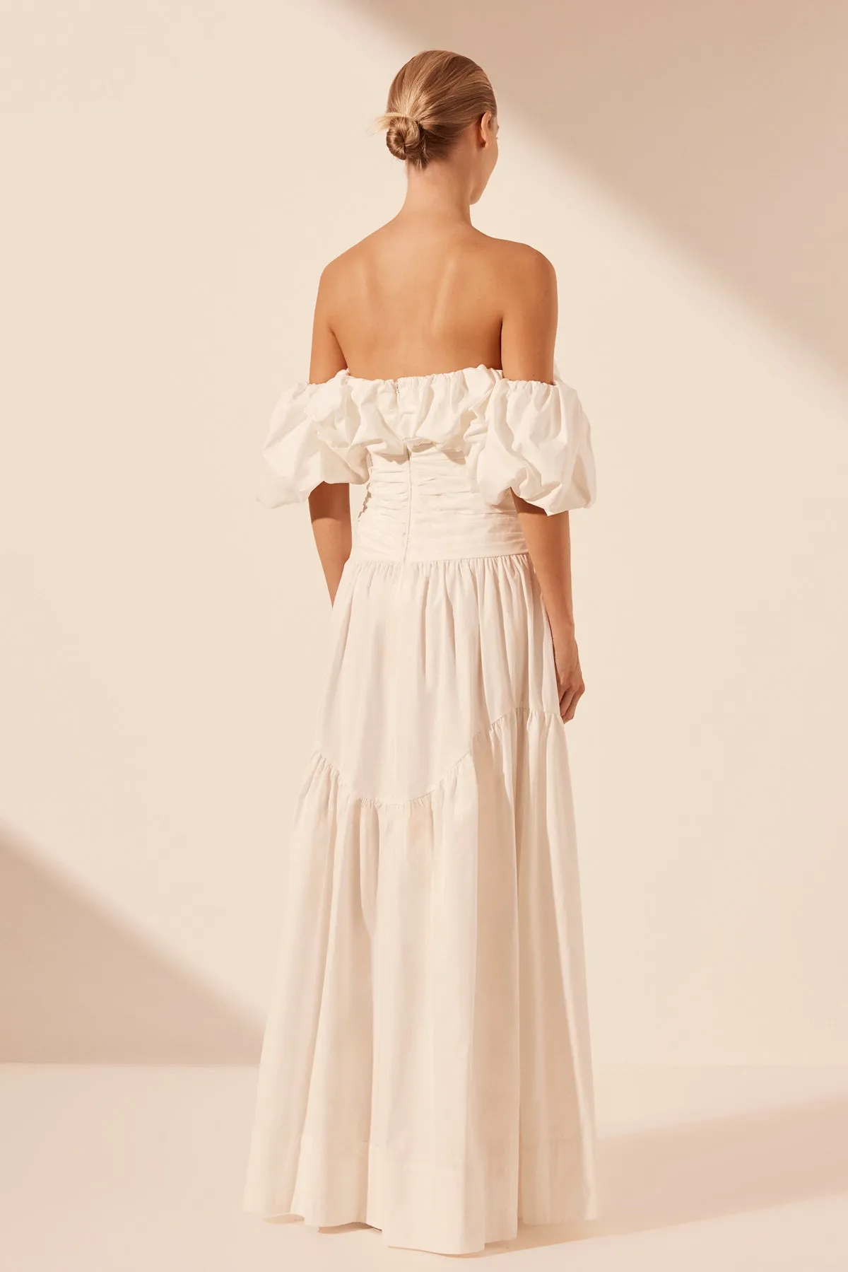 MAIORI OFF SHOULDER RUCHED BODICE MAXI DRESS - IVORY