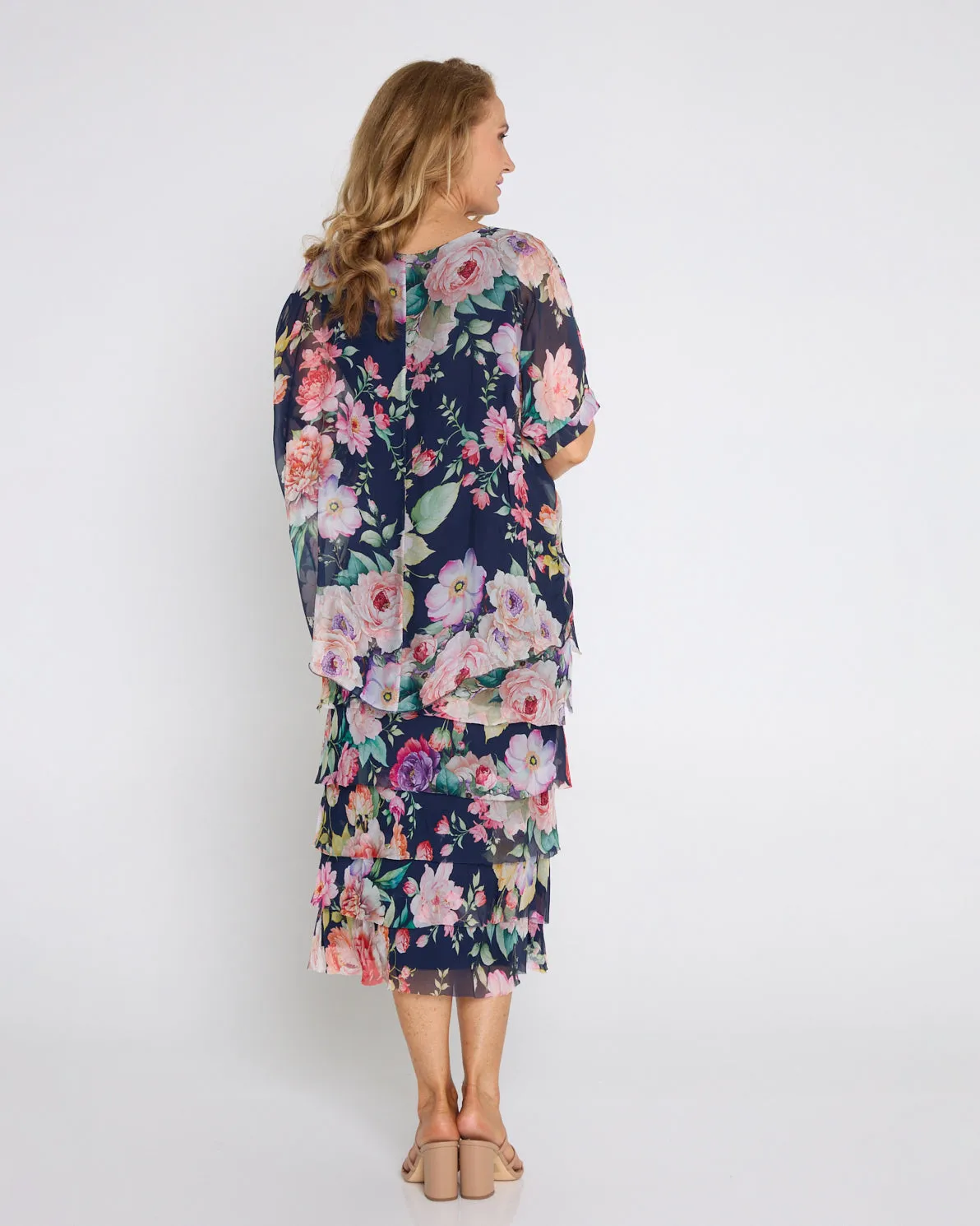 Margo Silk Dress - Navy Camellia Gardens