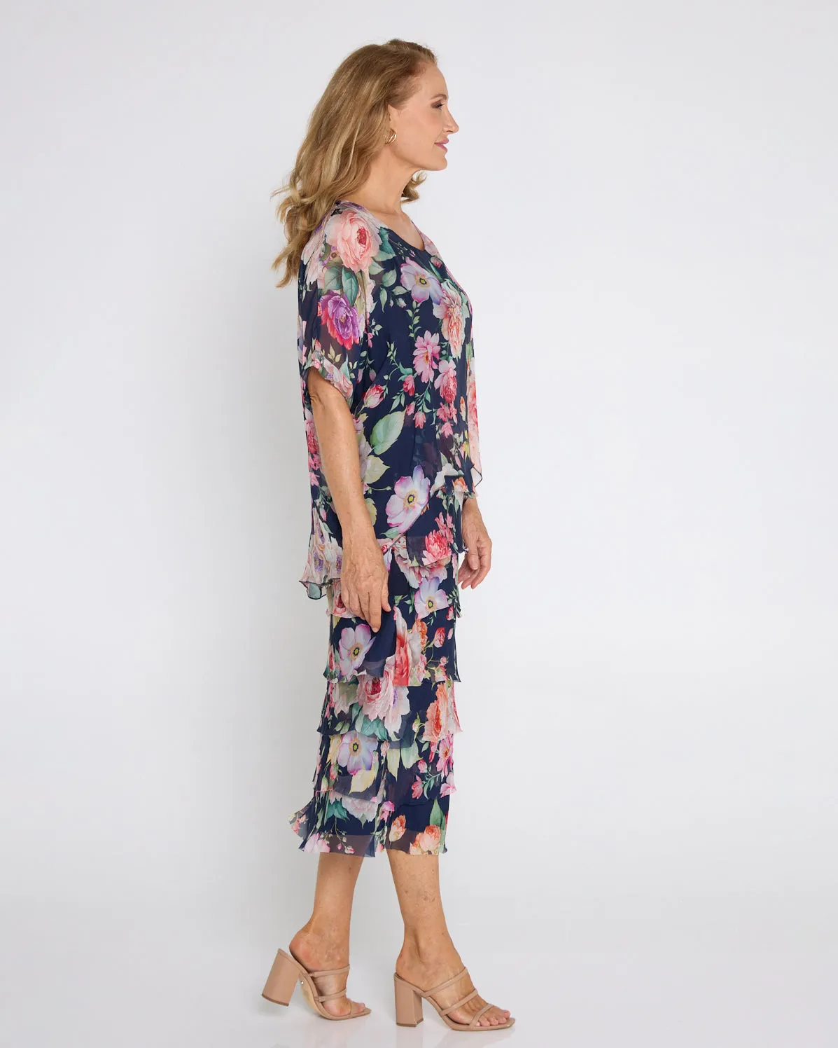 Margo Silk Dress - Navy Camellia Gardens