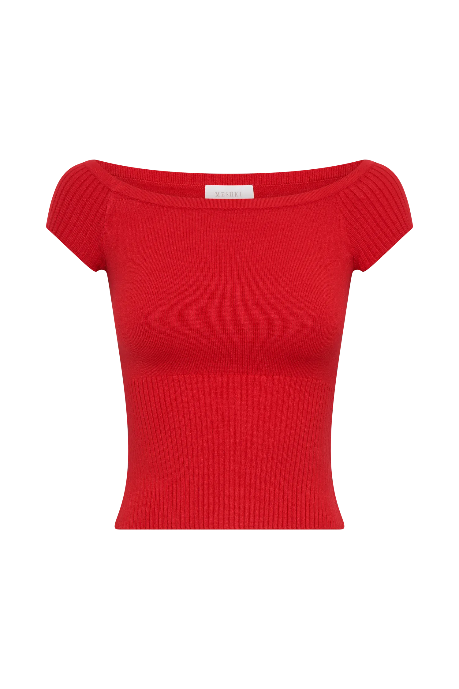 Mathilde Ribbed Knit Off Shoulder Top - Ruby