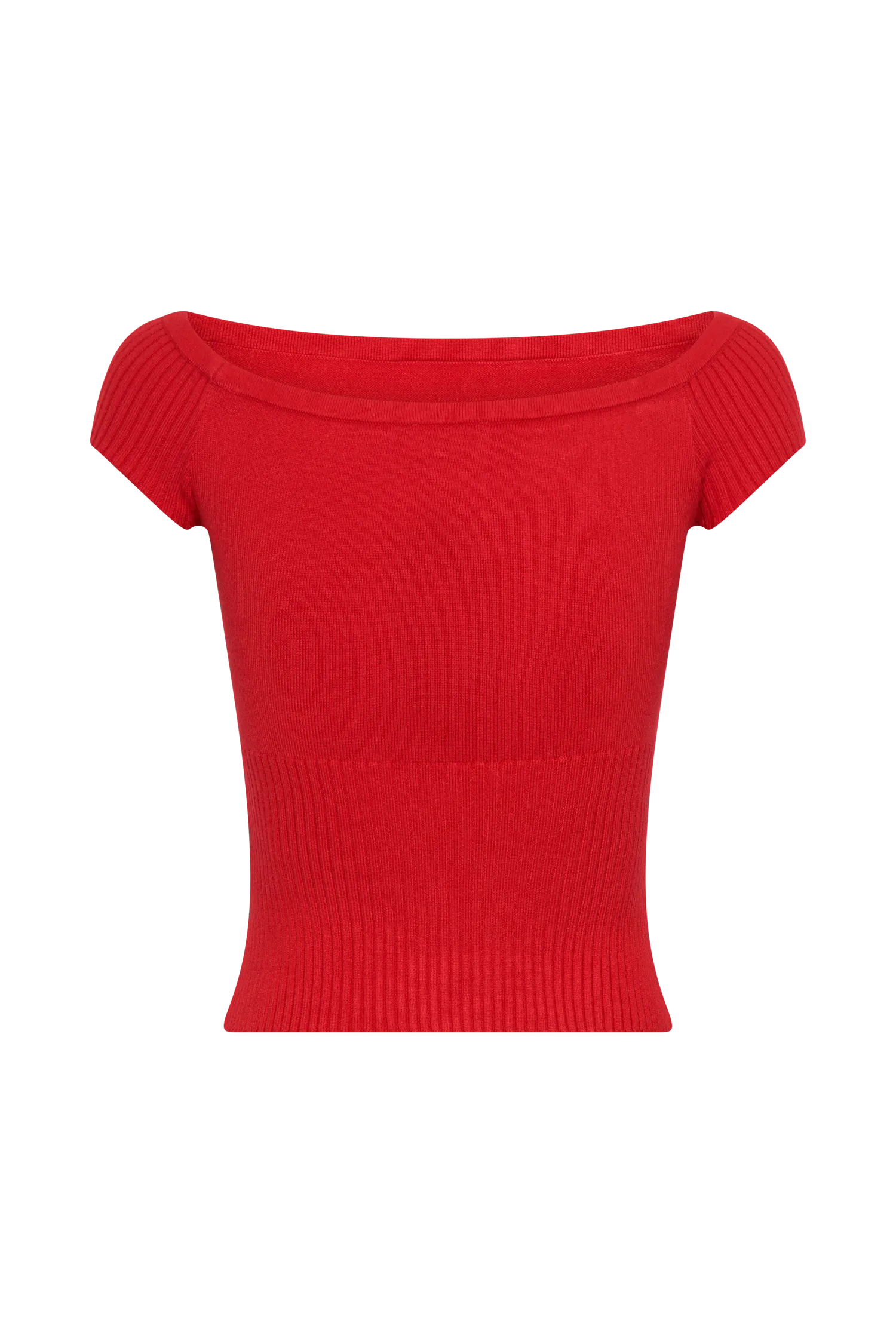 Mathilde Ribbed Knit Off Shoulder Top - Ruby