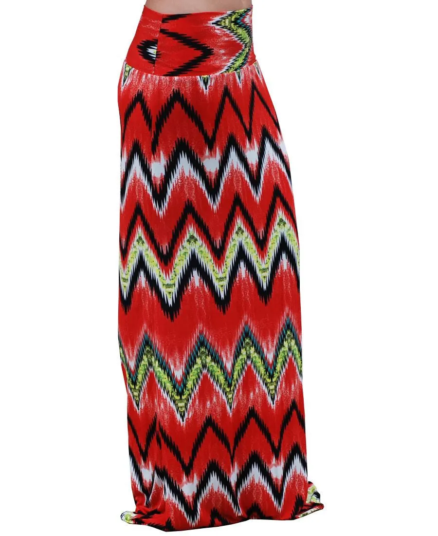 Maxi Skirt Red Green Black Chevron Haze