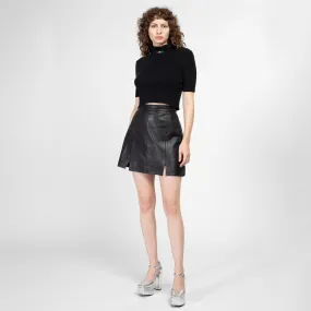 Medium 90s Black Leather A Line Mini Skirt 28.5"