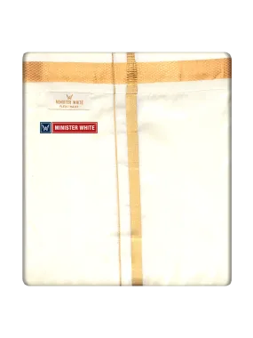 Mens Cotton Cream Double Layered with Gold Jari Velcro Pocket Dhoti - Royal