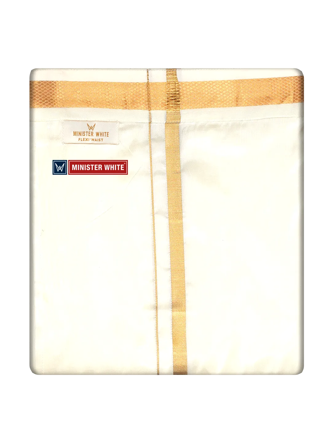 Mens Cotton Cream Double Layered with Gold Jari Velcro Pocket Dhoti - Royal