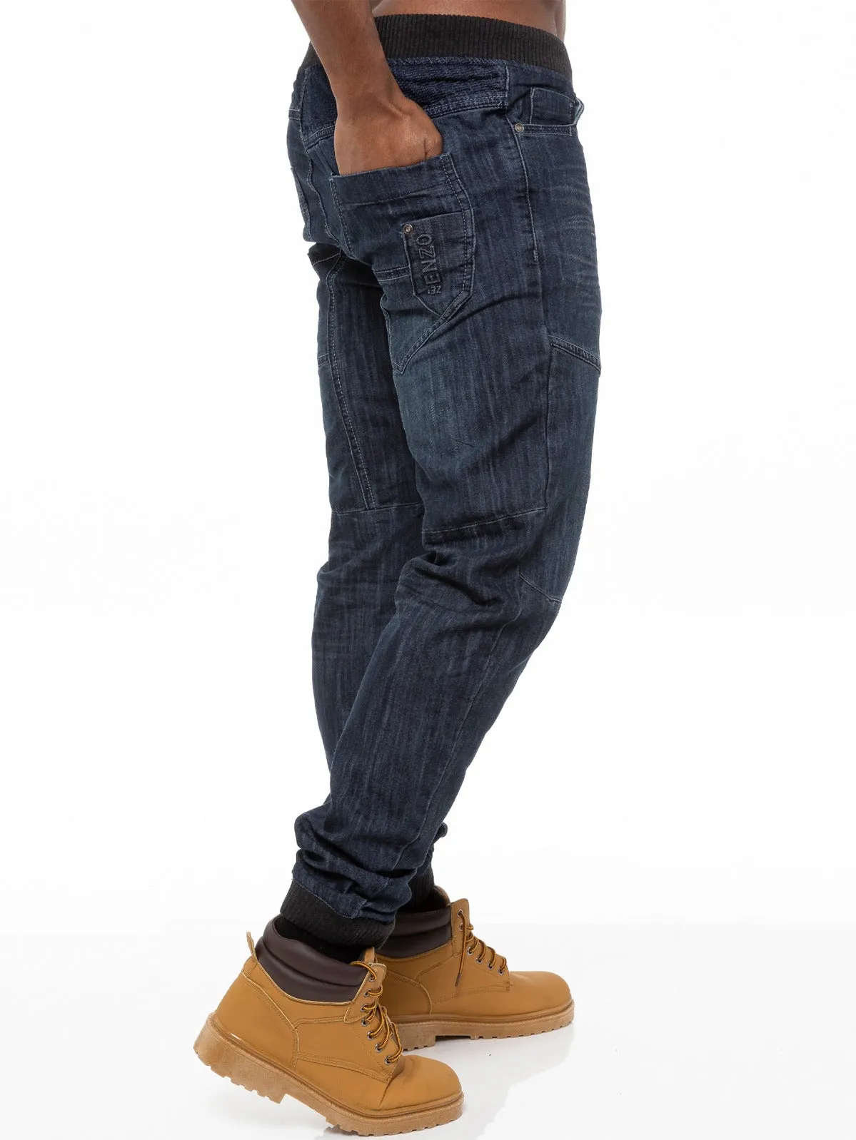 Mens Denim Cuffed Joggers Jeans | Enzo Designer Menswear