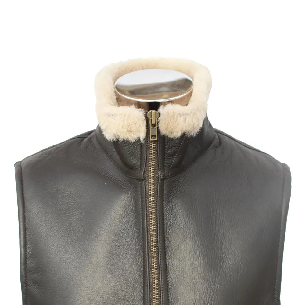 Men's Harvey Gilet Leather Sheepskin Coat - Dark Brown Nappa