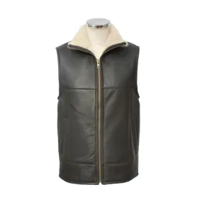 Men's Harvey Gilet Leather Sheepskin Coat - Dark Brown Nappa