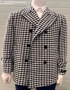 Mens Overcoat - Topcoat For Men - Winter Fabric - Houndstooth Overcoat - Houndstooth Topcoat - Houndstooth Single Breasted Checker Car Coat