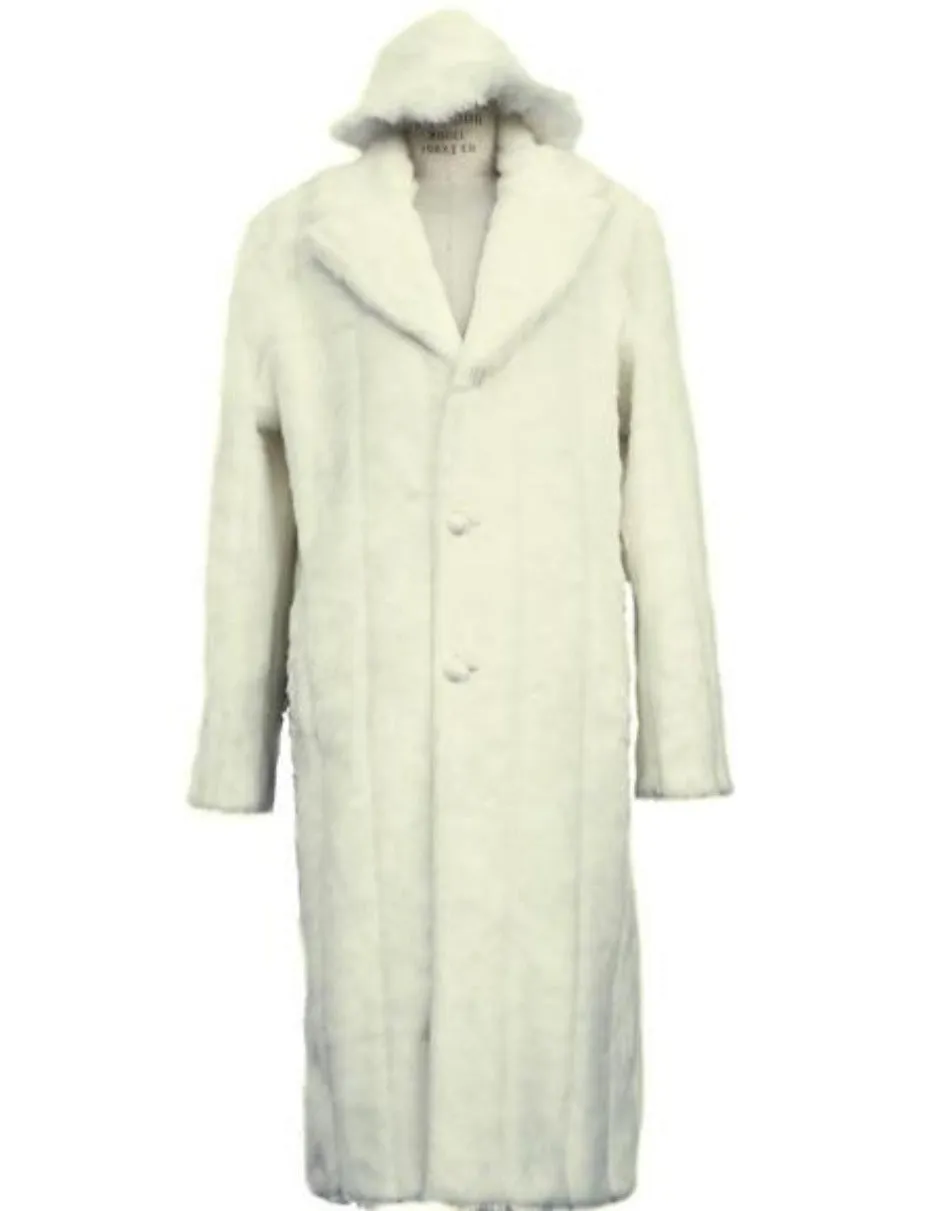 Mens Overcoat - Topcoat For Men - Winter Fabric - Men's Long Length Full Length Overcoat ~ Long men's Dress Topcoat - Winter coat   Matching Hat Off White Ankle length Faux Fur Coat