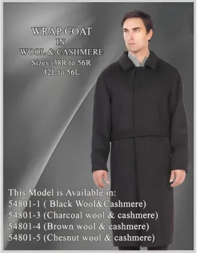 Mens Overcoat - Topcoat For Men - Winter Fabric - Wrap Coat in Wool fabric & Cashmere Dark color black men's Overcoat