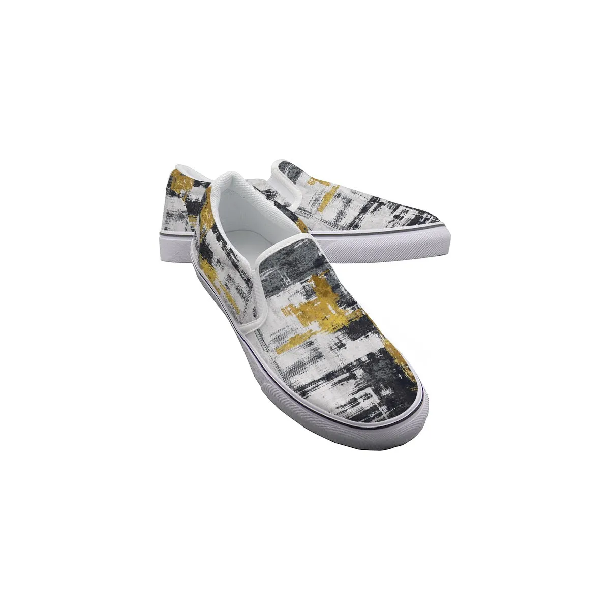 Men's Slip On Sneakers black and gold  print 69