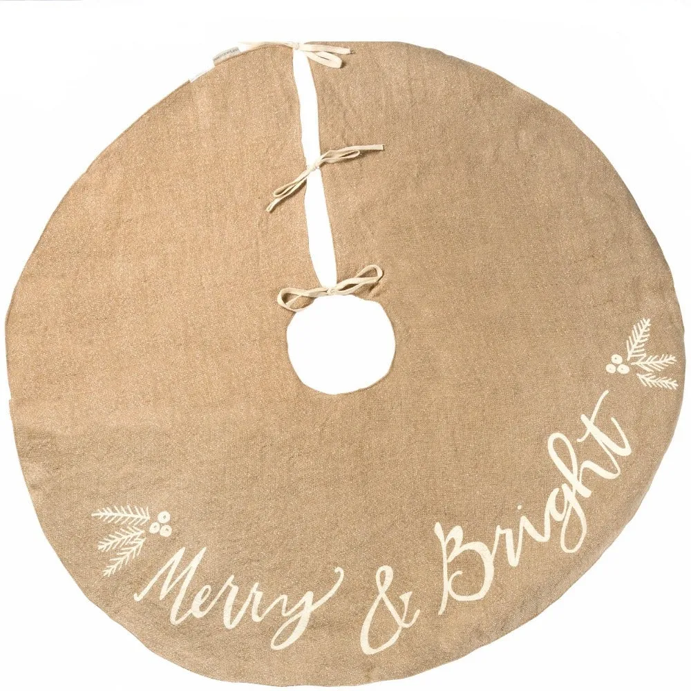 Merry & Bright Glittered Burlap Tree Skirt