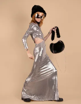 Metallic one shoulder cut out maxi dress